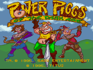 Power Piggs of the Dark Age title screen for Super Nintendo